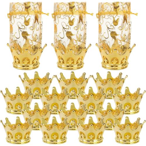 WUWEOT 36 Pack Crown Candy Holder, Party Favors Fillable Crown Goblet with Pouch, Decorative Gold Candy Favor Containers for Birthday Party Supplies