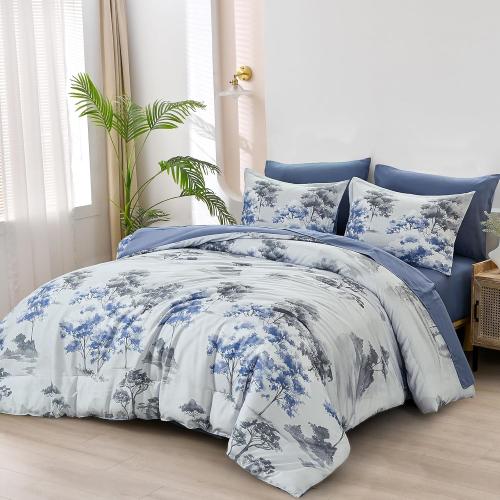 Dinjoy Comforter Set, Flower Bedding Sets with Comforter, Fitted & Flat Sheets, Pillowcases & Pillow Shams