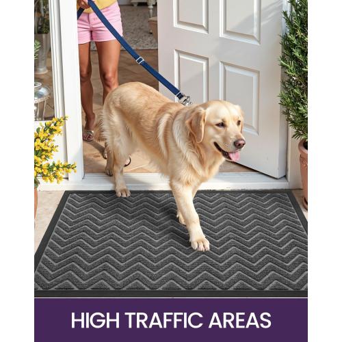 DEXI Front Door Mat Outside Entrance, 2x4 ft Rubber Entry Doormat Heavy Duty, Welcome Mats Non Slip for Inside House Floor Entryway Double Doors Exterior Patio, Chevron Dark Grey