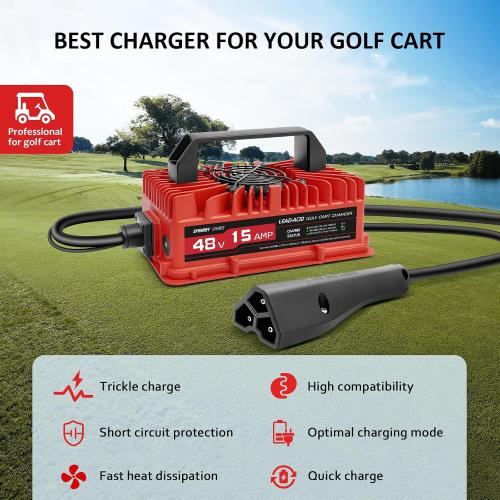 15 AMP 48 Volt Golf Cart Battery Charger for EZGO RXV & TXT 3-pin Triangular Plug