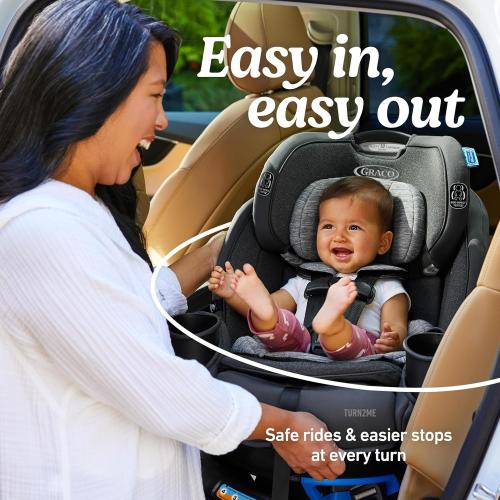 Graco Turn2Me 3-in-1 Rotating Convertible Car Seat, Brighton, Rear-Facing Rotation Only, Forward-Facing Mode, Highback Booster Up to 100 lbs, Adjustable Headrest & Harness, Steel Reinforced Frame (DARK GREY)