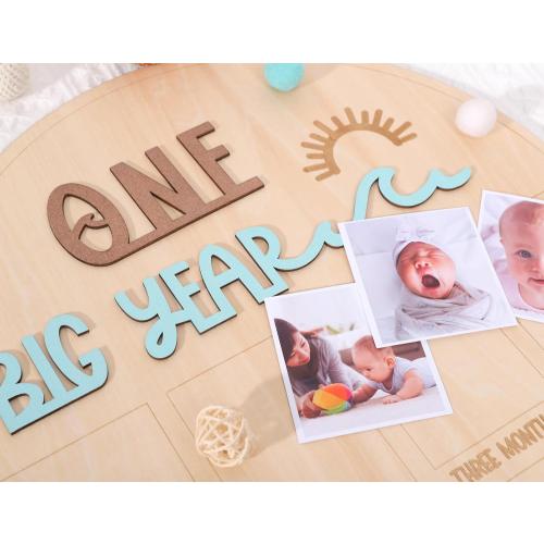 The Big One surf One Year Old Photo Board - My First Year Photo Display Wood Board, Wave Theme Monthly Milestone Photo Board, the Big One 1st Birthday Decoration, 12 Months Photo Frame