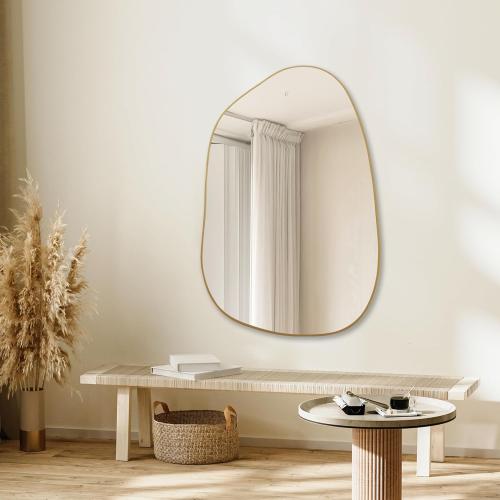 PERFNIQUE Irregular Wall Mirror Asymmetrical Mirror, 40''x26'' Gold Mirror for Bathroom Bedroom Living Room Entryway, Decorative Modern Wall Decor, Wall Mounted (Gold, 40 x 26)