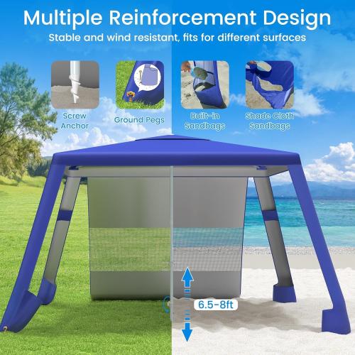 MoKo Beach Cabana, 8'×8' Large Beach Canopy with Side Wall, UPF 50  Protection Easy Setup Beach Tent Sun Shelter, Adjustable Height Wind Resistant Cabana Beach Tent for Whole Family, Navy Blue