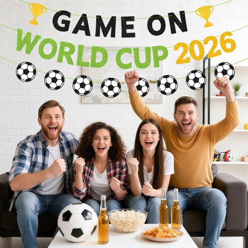 World Cup 2026 Banner, Game On Soccer Party Decorations, Soccer World Cup Banner 2026 for Watch Party, Sports Birthday Celebration Supplies