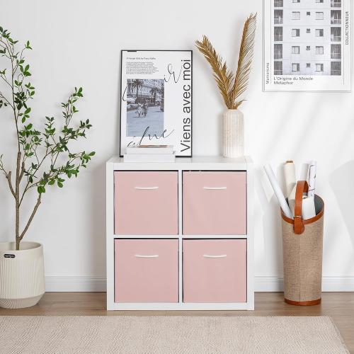 StorageWorks Pink Storage Cubes, 13x13 Storage Cube Bins with Handle, Cube Storage Organizer Bins for Shelves and Closet, Collapsible Storage Bins, 4-Pack