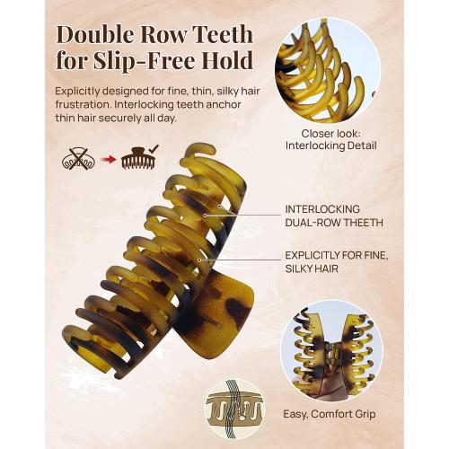 Mesovor 4 Pack 3.5 Double Row Teeth Claw Clips for Thin Fine Hair Non-Slip