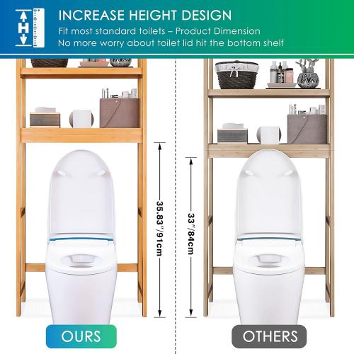 SMIBUY Bathroom Storage Shelf, Bamboo Over-The-Toilet Organizer Rack, Freestanding Toilet Space Saver with 3-Tier Adjustable Shelves (Natural)