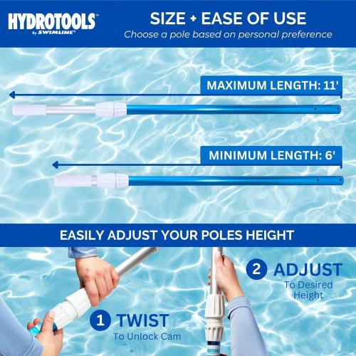 SWIMLINE HYDROTOOLS 8351 2-Piece Telescopic Pole 6 To 12 Feet Adjustable Telepole For Swimming Pool Cleaning Skimmer Nets Vacuum Heads & Brushes Step-Up Anodized Aluminum W/ Strong Grip & Lock