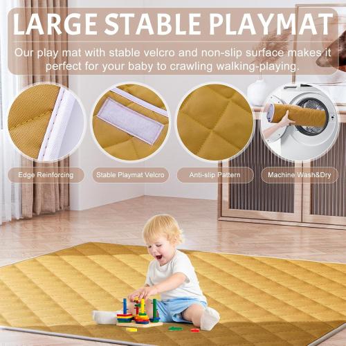 Omzer Baby Playpen with Mat 71×59 - Extra Large Playpen for Babies and Toddlers with Mat Included, Safety Playard for Baby with Gate, All-Wrapped Soft Sponge Baby Gate Playpen with Stable Mat Velcro