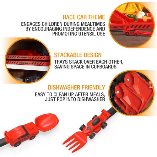 Dinneractive Dining Set for Kids - 3PC Red Race Car Dinnerware - Race Car Utensils - Toddler Plates - Baby Dishes