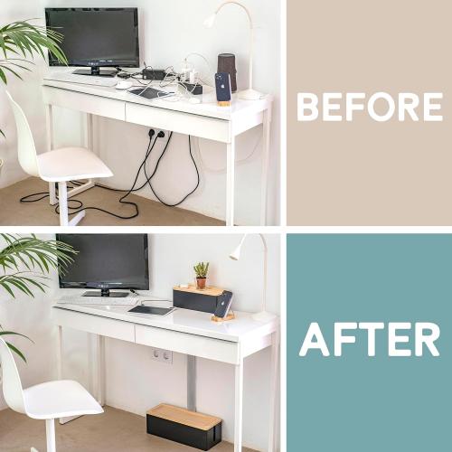 Size small NATURE SUPPLIES | Real Wood Small Cable Management Box Brown | Cord Organizer Box for Power Strips, Adapters, Chargers, USB Hub | Cable Storage Box with Accessories Included | Cord Hider Box Small