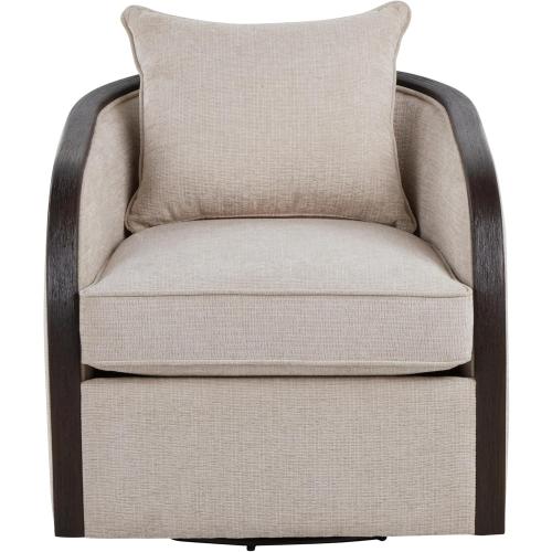 LumiSource Gemma Upholstered Contemporary Swivel Accent Chair in Espresso Wood and Fabric, Living Room Upholstered Accent Swivel Chair (Sand)
