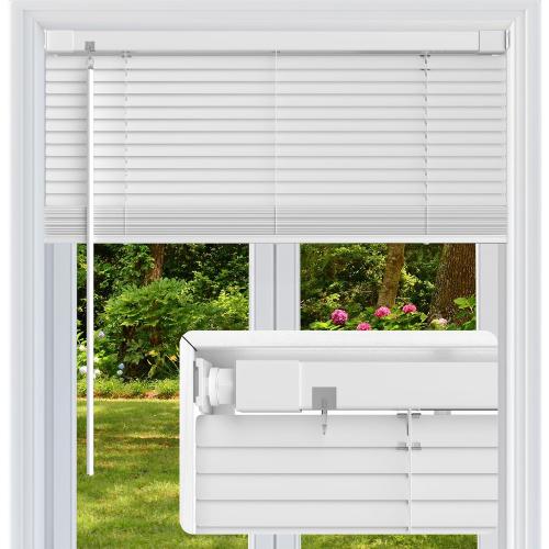 No Drill Mini Blinds, Horizontal Window Blinds & Shades, 44 Wx64 H, White | Fabublinds 1 Vinyl Mini Blinds No Drill No Tool Easy Installation, Cordless for Kids & Pets Safety w/ Metal Top Rail