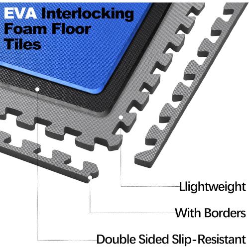 Puzzle Exercise Gym Flooring Mat, 1/2 Thick EVA Interlocking Foam Tiles Workout Mat for Home Gym, Fitness Equipment, MMA, Gymnastics, 6 Tiles Shock-Absorbing Exercise Mat, Grey (24 Sq Ft)