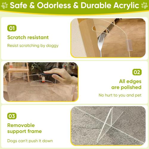 Dog Gate, Clear Acrylic Pet Gate for Dogs, Free Standing Pet Gates for Doorways, Folding Freestanding Puppy Doggy Cat Fence Inside, Dog Barriers for Home 3 Panel