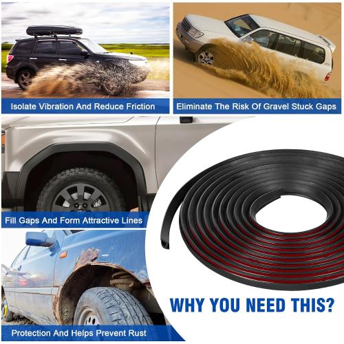 MYFAMIREA Fender Flare Edge Trims, 33Ft EPDM Fender Flares Rubber Seal for Car and Truck Wheel Wells with Automotive Adhesive Grade Tape Bonds T-Style Universal Rubber Trim Edging