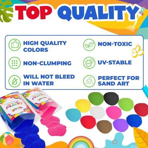 Colored Sand for Sand Art [15 Colors: 12 lbs], Colored Sands Bulk, Delightful Sands Art Fun for Crafts, Parties, Children, Nice Colorful Fun Sandy Crafts for Kids Age 3 , Non-Toxic, 15 Bags
