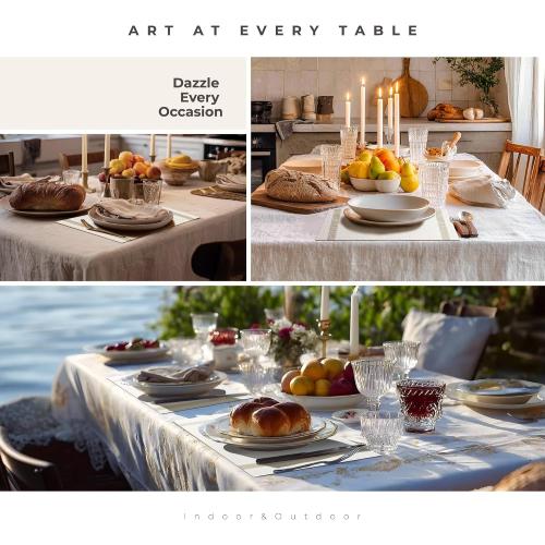 Leetaltree Sparkling White Vinyl Woven Placemats Set of 4 - Washable Dining Table Placemats Striped, Suitable for Wedding, Anniversary, Daily Use - Sparkling Table Decor