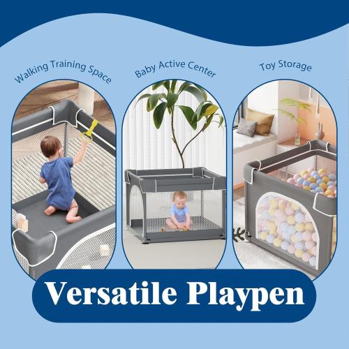 Small Playpen for Babies and Toddlers, 36x36, Soft Breathable Mesh, Anti-Slip Base, Mini Baby Play Yard with Pull-Up Ring