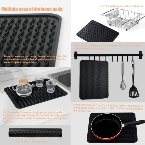 NiuYichee Stainless Steel Dish Drying Rack(15L X 11W X 4.1H), Expandable Fruit & Vegetable Drain Rack over Sink, Dish Drainer Rack in Sink, with Stainless Steel Utensil Holder & Silicone Mat(16)