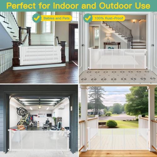 Reinforced 60 Wide Retractable Baby Gate with Reinforced Rods, 5 ft Retractable Dog Gate Indoor/Outdoor Baby Gate Retractable Gate - Bottom Anti-Escape, White