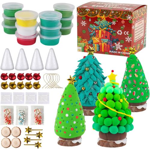 12Pack Christmas Trees DIY Crafts Kit - Air Dry Clay Christmas Crafts for Kids - Creative Air Dry Clay Modeling Indoor Decorations - Kids Christmas Trees Crafts Gift for School Winter Party Fun