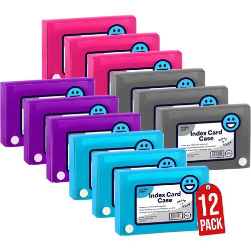 Pink, Blue, Purple, and Grey 3 X 5 Index Card Case Holds 100 Cards Includes Business Card/Index Holder and 5 Tab Dividers Comes in Assorted Color – (Pack of 12) By (Emraw)