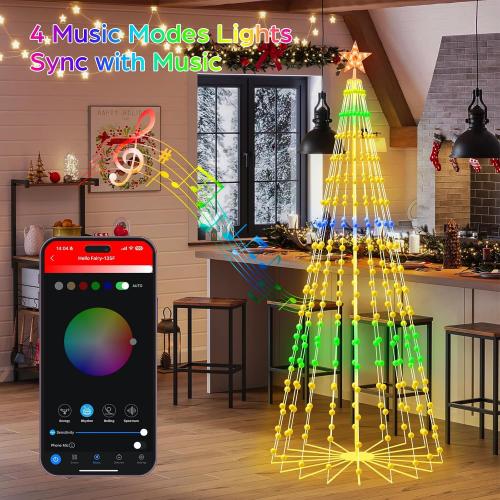 9FT Smart Christmas Tree Lights with Ball Ornaments, App & Remote Control, 316 RGB Color Changing LED Cone Tree Lights, Music Sync, Custom Light Show, Waterproof Decoration for Xmas, New Year, Parties