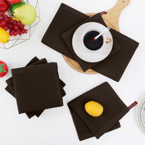 Homaxy 100% Cotton Waffle Weave Kitchen Dish Cloths, 3-Pack, Dark Brown