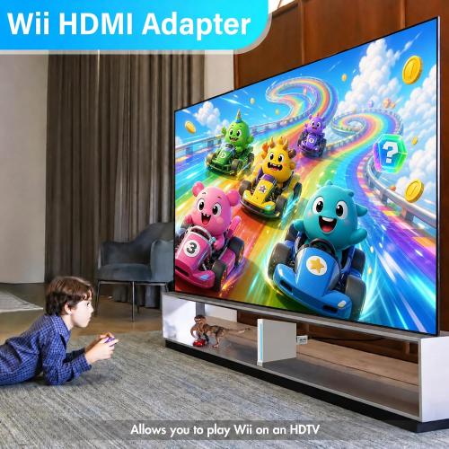 PORTHOLIC 4 in 1 Wii Replacement Cables Set, Wii AC Power Adapter   Wii to hdmi Converter  Wired Motion Sensor Bar and Composite Audio Video Cable for Nintendo Wii