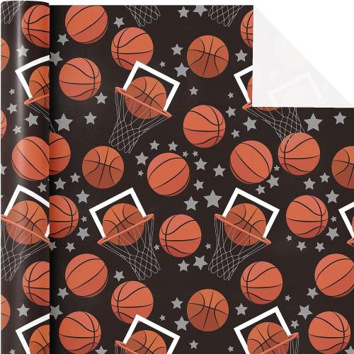 WRAPAHOLIC Basketball Wrapping Paper - Mini Roll - 17 Inch x 9.8 Feet - Classic Basketball Sports Wrapping Paper Perfect for Birthday, Basketball Lover, Sports Party