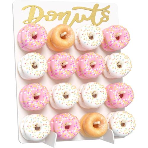 Donut Wall Display Stand, 1 Pack Wood Donut Peg Board Holds 16 Donuts, Large Donut Display Stand for Party, Donut Holder Stand Party Decorations,(White)