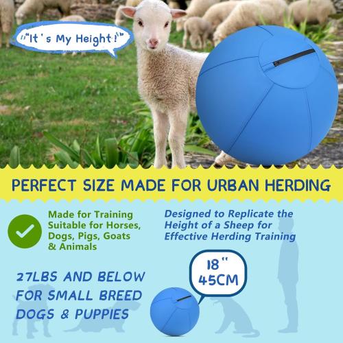 Herding Ball for Dogs and Horses,18 Jolly Ball for Dogs, Dog Herding Balls for Australian/German Shepherd, Improved Bite-Resistant, Agility Training Equipment Reinforced Sewing Dog Toys - Blue Medium