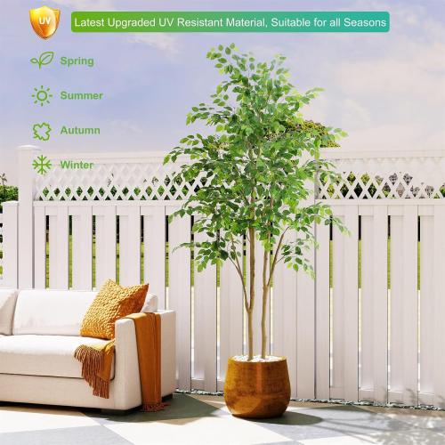 Nafresh Tall UV Resistant Ficus Tree Artificial Realistic Texture Potted Faux Ficus Tree， Fake Trees Indoor Outdoor for Home Office Living Room Bedroom Foyer Porch Decor.