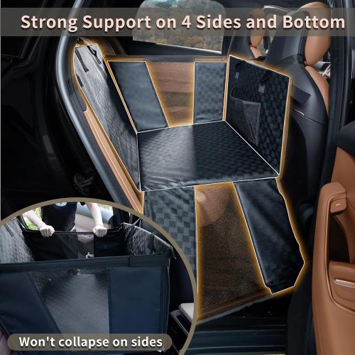 Black Large Dog Car Seat for Medium Dogs, Waterproof Faux Leather Pet Carrier for Active Pets at Back Seat Half Hammock with 4 Hard Sides & Bottom Extender for Cars SUV Trucks(Black)