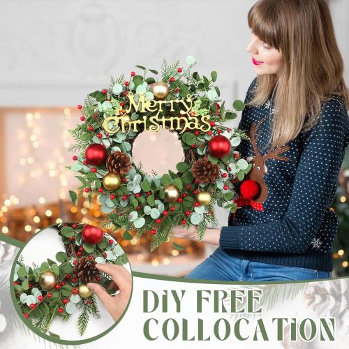 Zeyune 4 Pcs Christmas DIY Green Wreath 14 Inch Artificial Christmas Wreaths Faux Plain Wreaths for Decorating Front Door Window Room Farmhouse Xmas Party Indoor Outdoor (Chic Style)