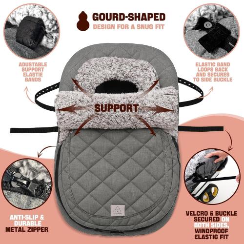 ACRABROS Car Seat Cover Baby: Winter Infant Carseat Canopy for Boy Girl Newborn, Zipper Peeping Window, Warm Cozy Cold Weather Waterproof Fitted, Heather Grey