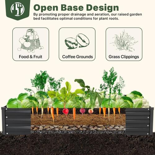 DTIG Galvanized Raised Garden Bed with Trellis, 6×3×1 FT 2 Pack Outdoor Garden Bed, Upgraded 4×3 Support, Black