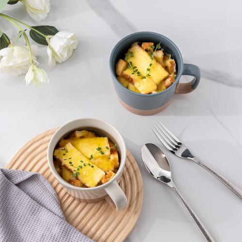 AmorArc 24 Ounces Soup Bowls with Large Handles and Lids, Stoneware Bowls for Soup, Cereal, Stew, Noodle, Colourful Ceramic Kitchen Bowls, Microwave & Dishwasher Safe (Multi-Color2, Set of 2)