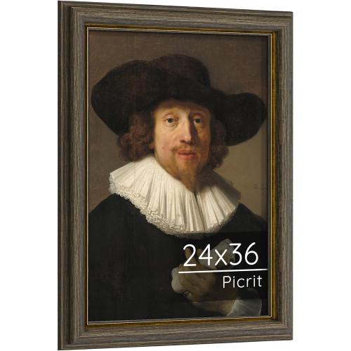 Picrit 24x36 Poster Frame, Vintage 24 x 36 Picture Frame, Retro Home Decor Wall Hanging Gallery Frames, Photo Frame for Horizontal or Vertical Wall Mounting, Brown and Gold
