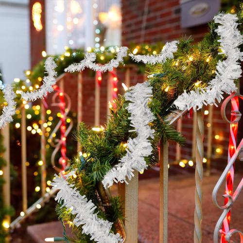 33ft /10m Snowflake Christmas Tinsel Garland White Metallic Twisted Hanging Garland with Star for Chistmas Tree Fireplace Home Decoration