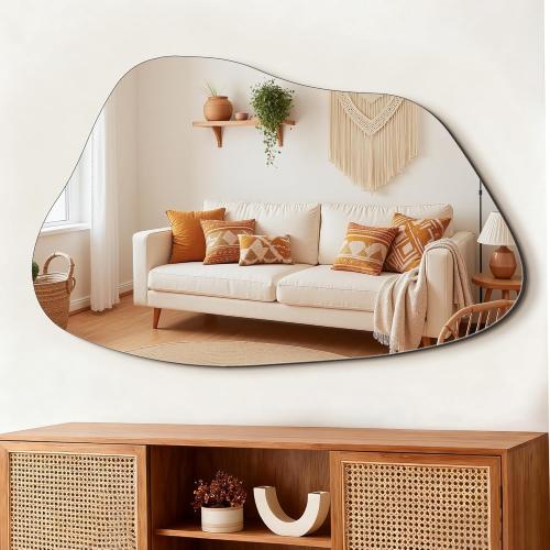 FICTOR Irregular Asymmetrical Wall Mirror, 36 x 24 Modern Decorative Mirror for Entryway, Bathroom, Bedroom, Living Room, Dining Room