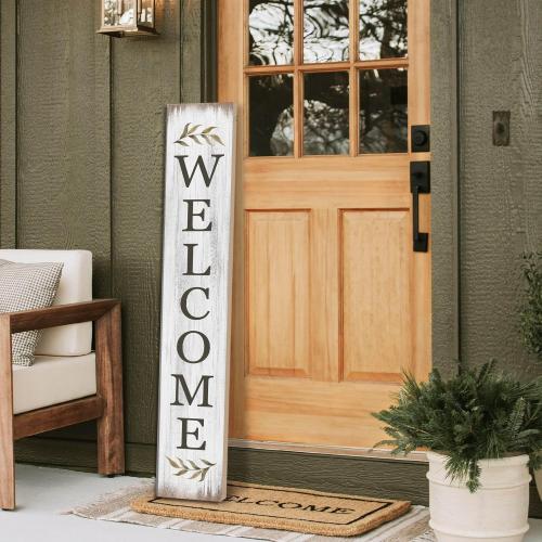 Summer Welcome Sign for Porch 47 Retro White Wooden Door Sign for Outdoor Decoration Rustic Cabin Large Porch Signs For Patio Farmhouse Vertical Signs for Seasons Standing Yard Signs for Garden