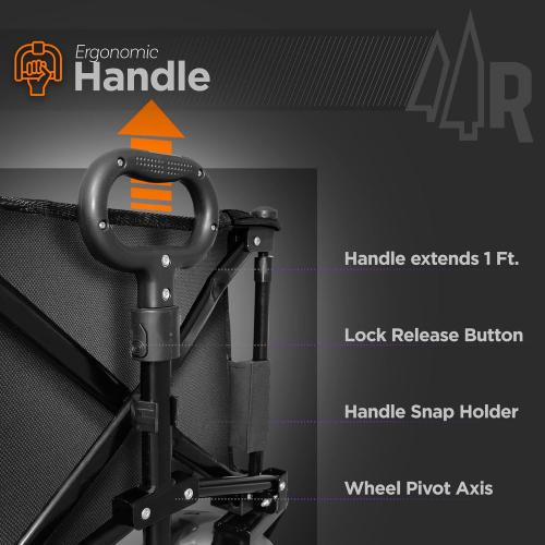 Color Black Beach Wagon with Big Wheels for Sand - All Terrain Steel Frame Utility Cart with 9 Pneumatic Tires, Collapsible Folding Design (Sand Warrior RX800 Black)