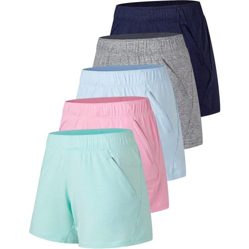SIZE: year 14-16 5 Pack: Womens Workout Gym Shorts Casual Lounge Set, Ladies Active Athletic Apparel
