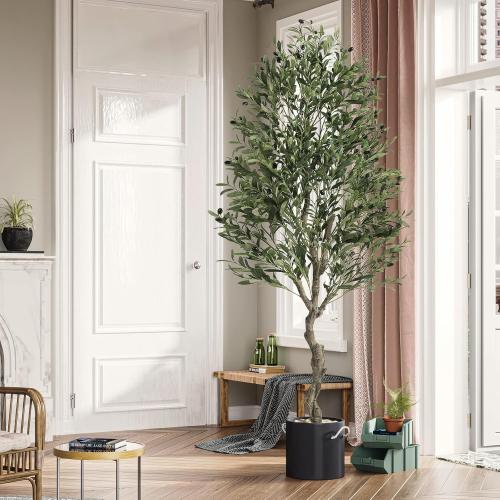 VIAGDO Artificial Olive Tree 6.2ft Tall Fake Potted Olive Silk Tree with Planter Large Faux Olive Branches and Fruits Artificial Tree for Home Office Living Room Decor Indoor, 1728 Leaves