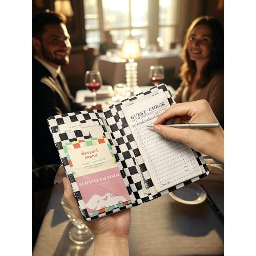 Waitress Server Book – Retro Checkerboard Server Wallet Organizer, Simple Guest Check Holder for Restaurant Waitstaff (Black & White，Small)