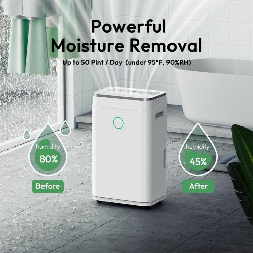 50 Pint 4500 Sq.Ft Home Dehumidifiers, 1.7 Gallon Tank Dehumidifier for Basement with Drain Hose, Auto/Quiet Sleep/Dry Mode
