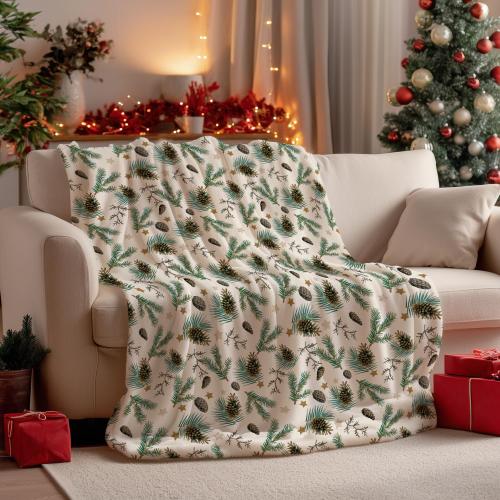 Horaldaily Christmas Flannel Blanket Throw, Holly Pine Cone Soft Fuzzy Plush Cozy Fleece Blankets for Couch Sofa Bed Lounging, Ideal Gifts for Kids Adults Wife Self, 50x60